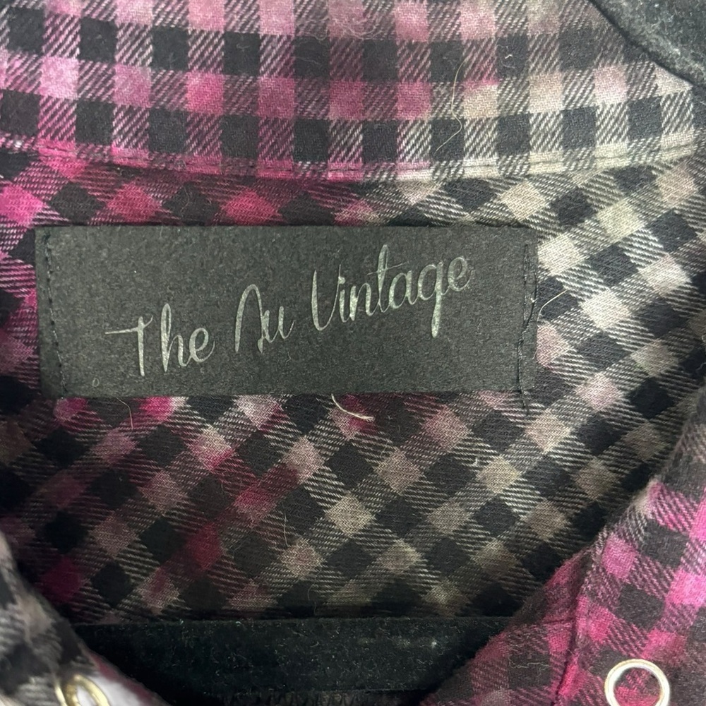 The Nu Vintage Women’s Medium Dyed Black & White Check Pearl Snap Shirt Fringe - Picture 4 of 9